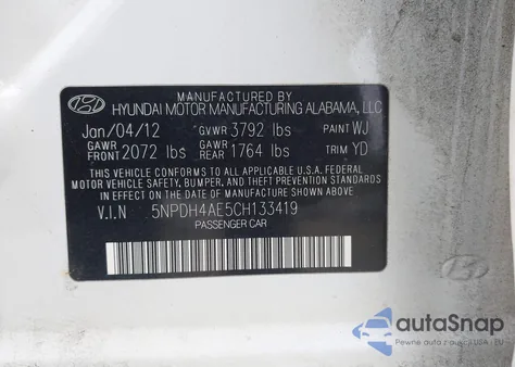 2012 Hyundai Elantra Gls from USA, damaged, VIN 5NPDH4AE5CH133419